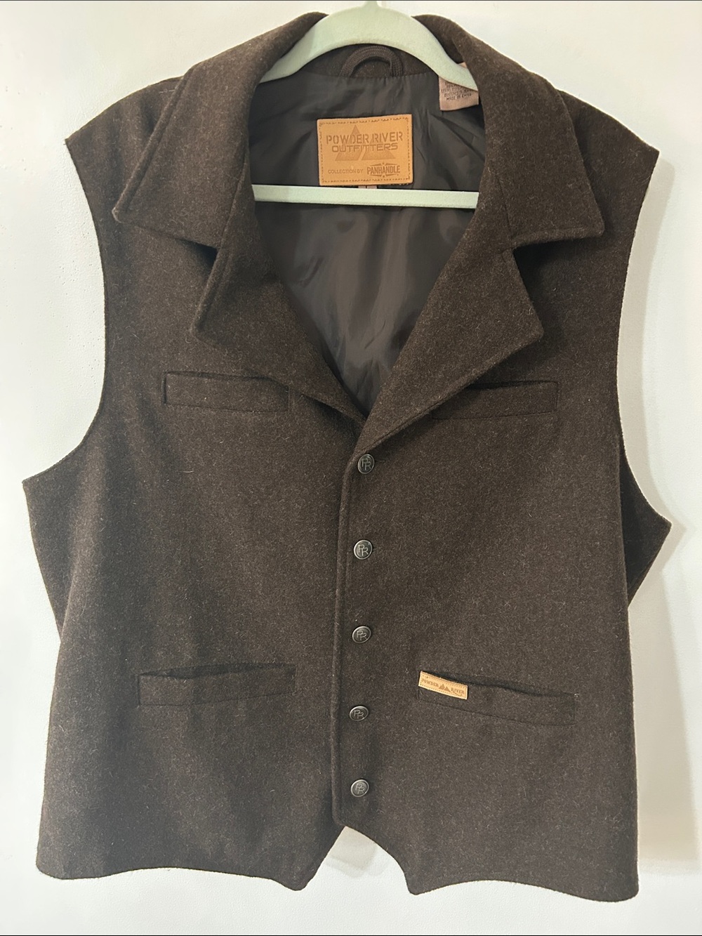 Powder River Outfitters Wool Vest Men's Size Large Dark Brown Western Outdoors